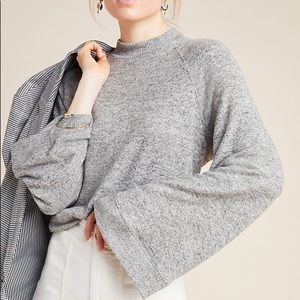 Anthropologie Heather Gray Mock Neck Bell Sleeve Sweater